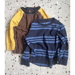 Pair Of Long Sleeve Tees, Brown/yellow And Blue Stripe